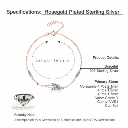Sparkling Moissanite Willow Leaf Silver Bracelet