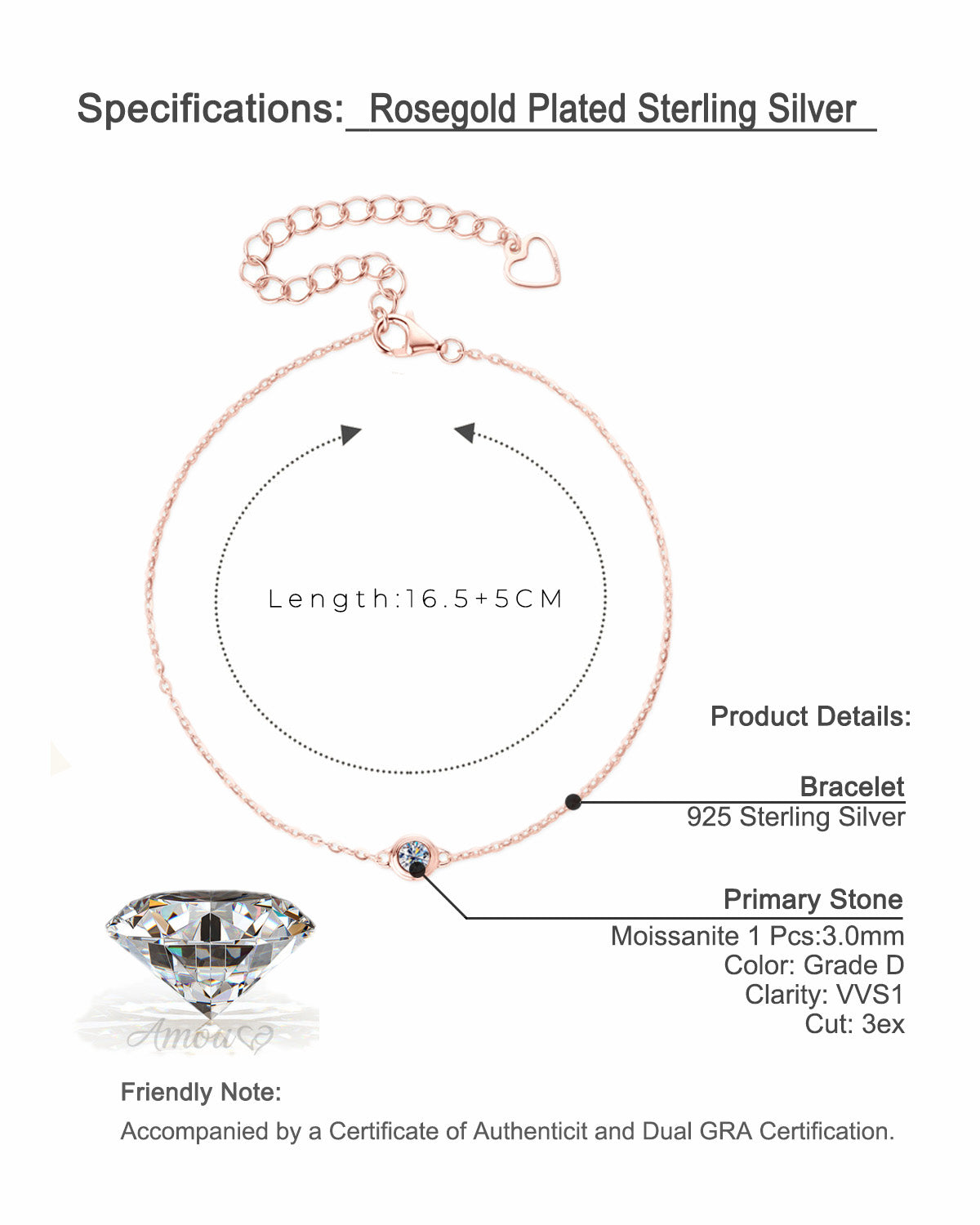 One Bubble Moissanite Bracelet - S925 Sterling Silver Rose Gold Plated Niche Design Jewelry