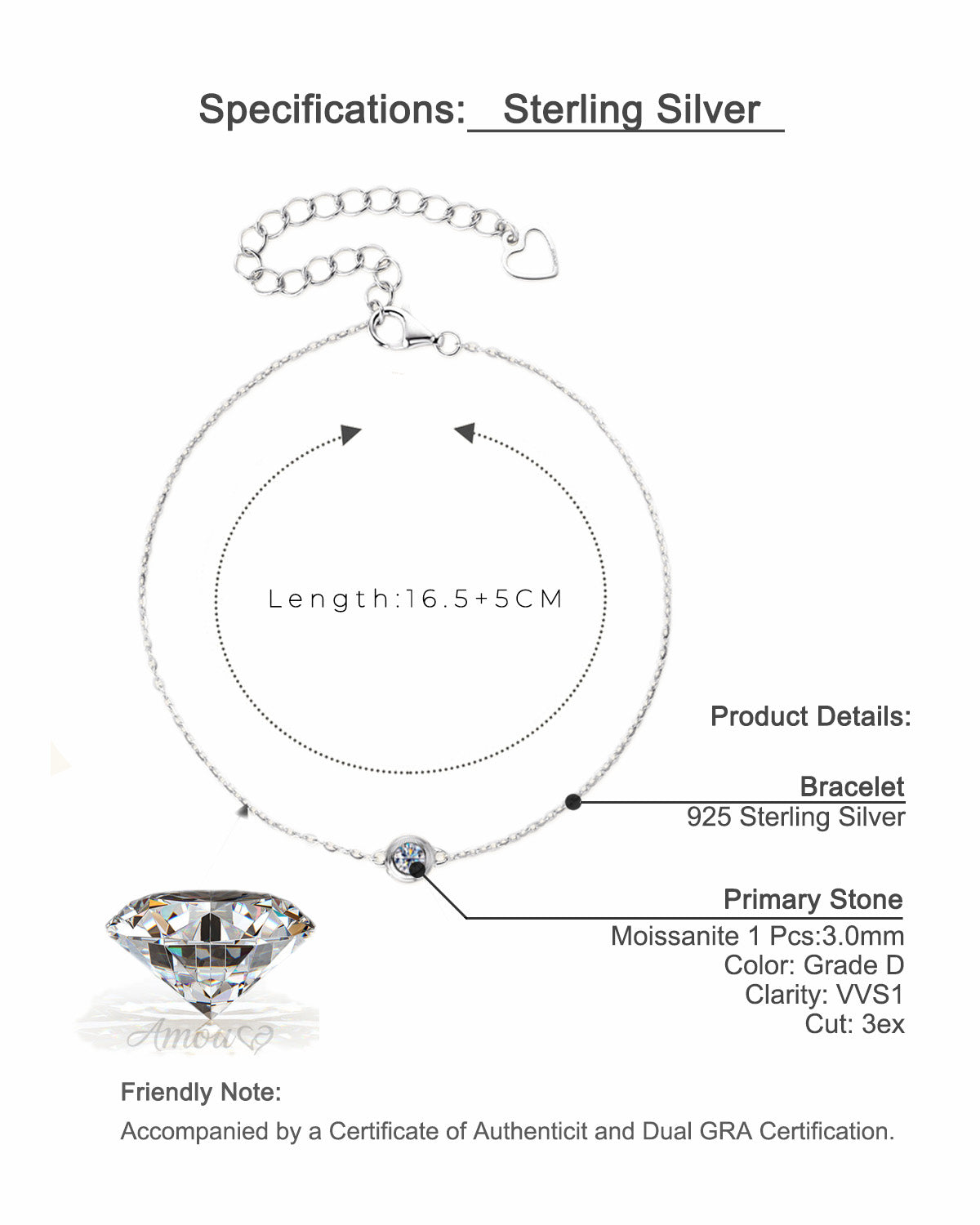 One Bubble Moissanite Bracelet - S925 Sterling Silver Rose Gold Plated Niche Design Jewelry