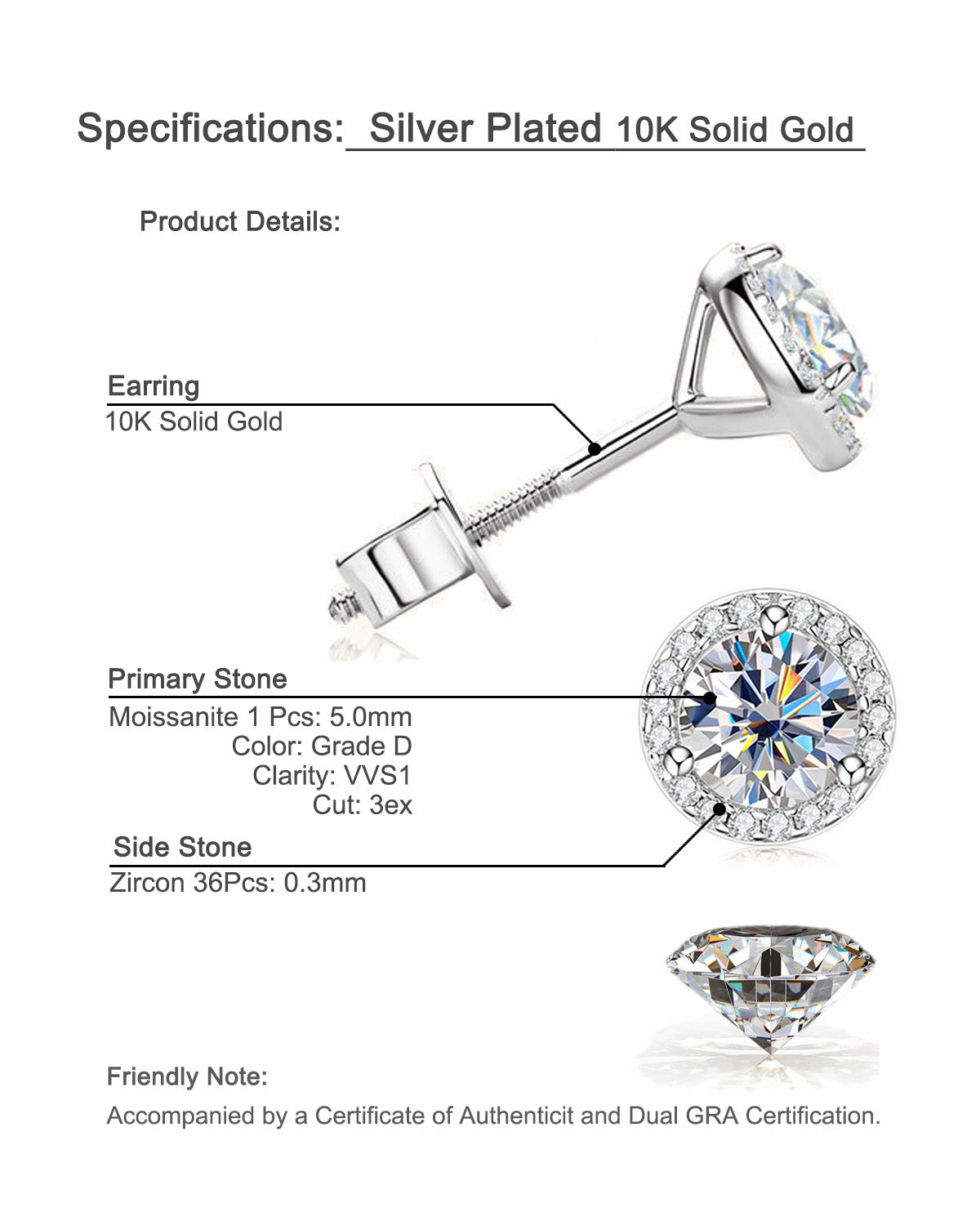 Classic Pave Halo Moissanite Stud Earrings - Minimalist 10K Gold Elegant Fine Jewelry | GRA Certified