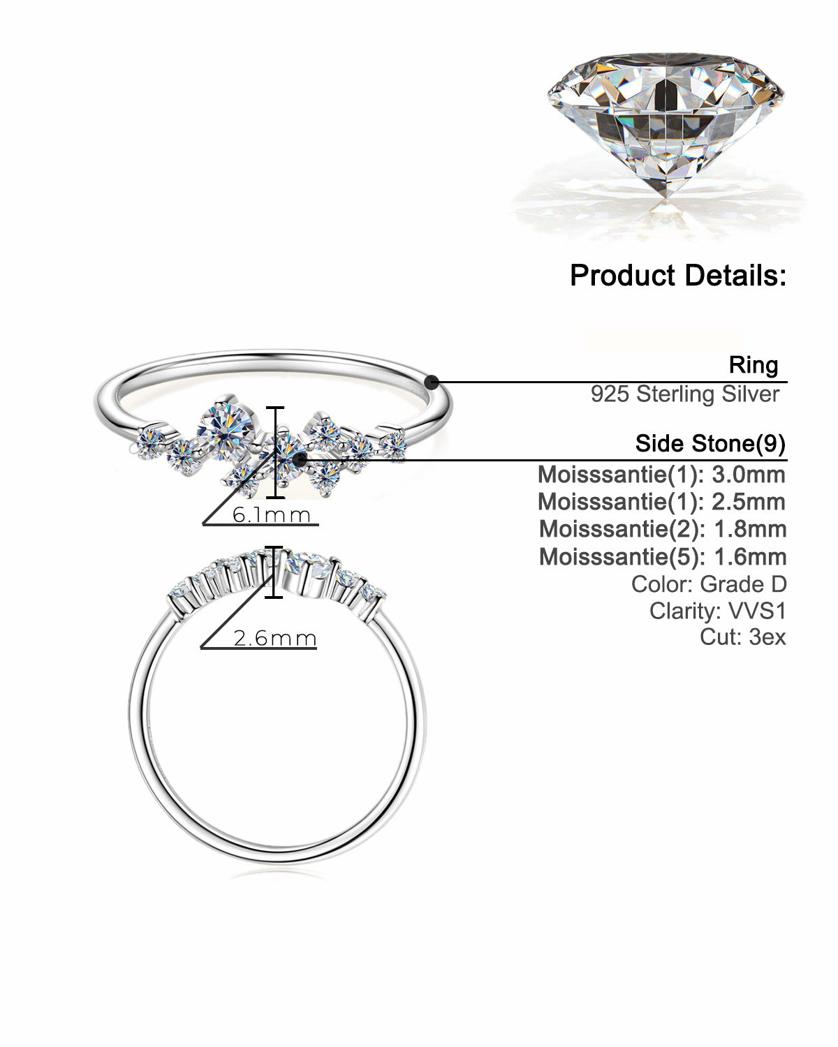 Unique Starry Sky Moissanite Cluster Ring - S925 Sterling Silver Niche Design Fine Jewelry for Women