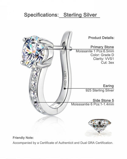 Chic Micro-Pave Moissanite Hoop Earrings - S925 Sterling Silver Niche Design Solitaire Ear Buckles for Women