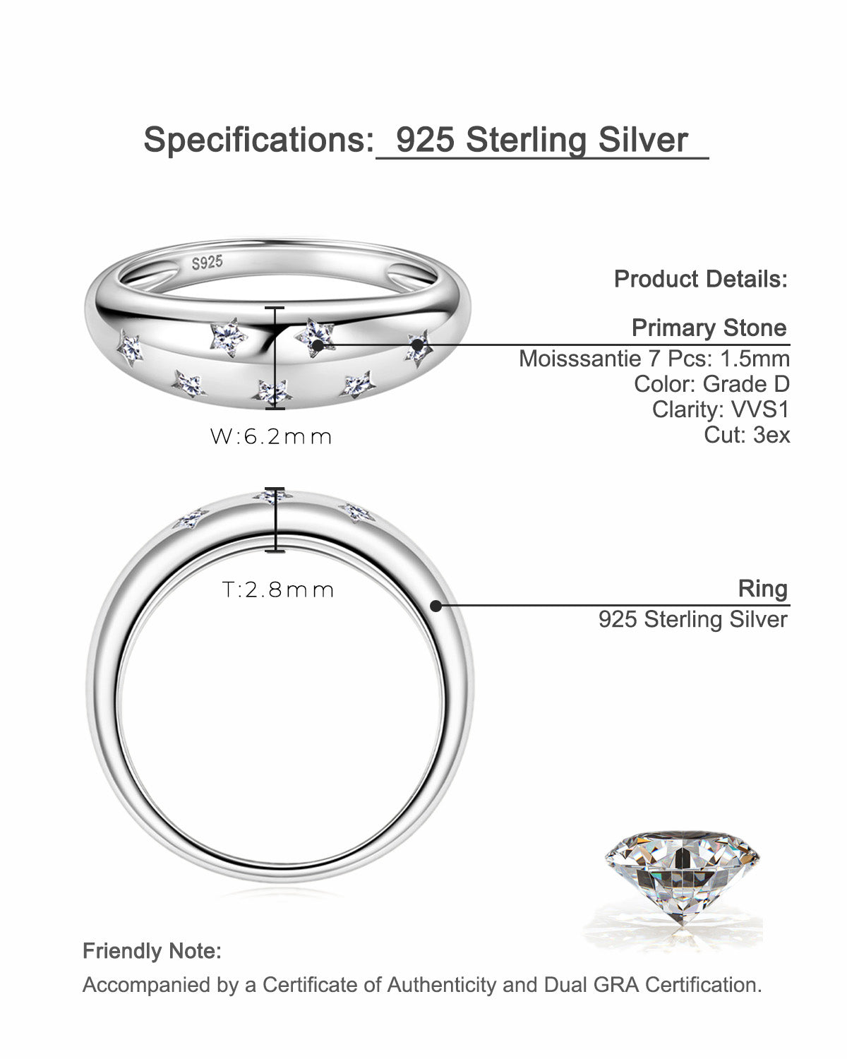 Celestial Starry Moissanite Ring - S925 Sterling Silver Gold Plated Niche Design Index Finger Band for Women