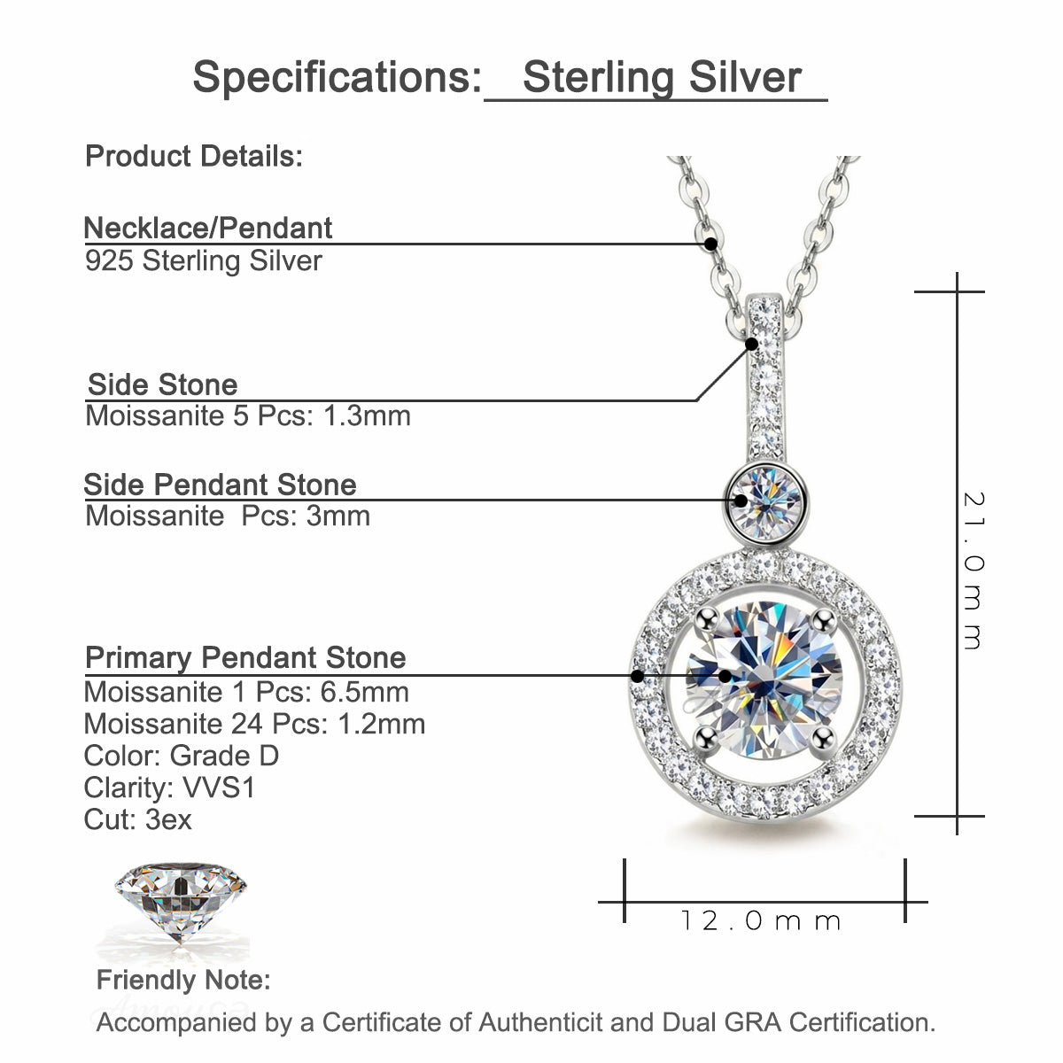 Round  Moissanite Pendant Necklace