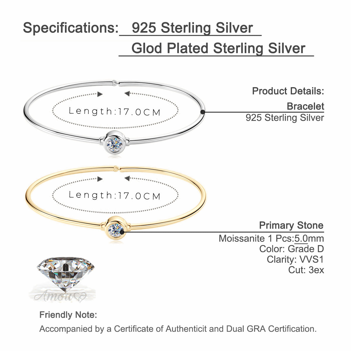 Minimalist Bezel-Set Moissanite Silver Bangle