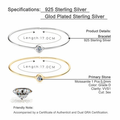 Minimalist Bezel-Set Moissanite Silver Bangle