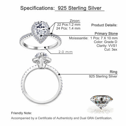 AMOUVA S925 Luxury Pear Moissanite Ring