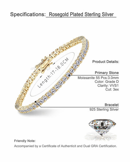 Minimalist Moissanite Station Tennis Chain Bracelet - S925 Sterling Silver Fine Jewelry