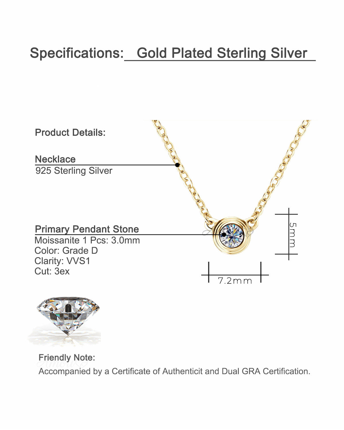 Timeless Round Solitaire Moissanite Necklace - S925 Sterling Silver Minimalist Daily Essential Fine Jewelry