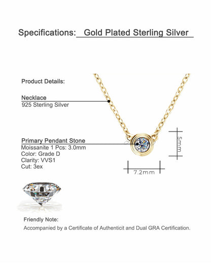 Timeless Round Solitaire Moissanite Necklace - S925 Sterling Silver Minimalist Daily Essential Fine Jewelry