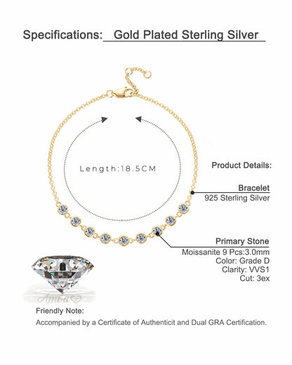 Elegant Bezel-Set Moissanite Station Bracelet - S925 Sterling Silver Quiet Luxury Fine Jewelry