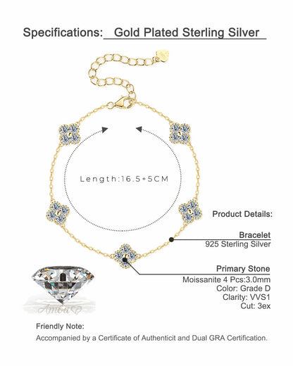 Elegant Four-Leaf Clover Moissanite Bracelet - S925 Sterling Silver Niche Design Fine Jewelry