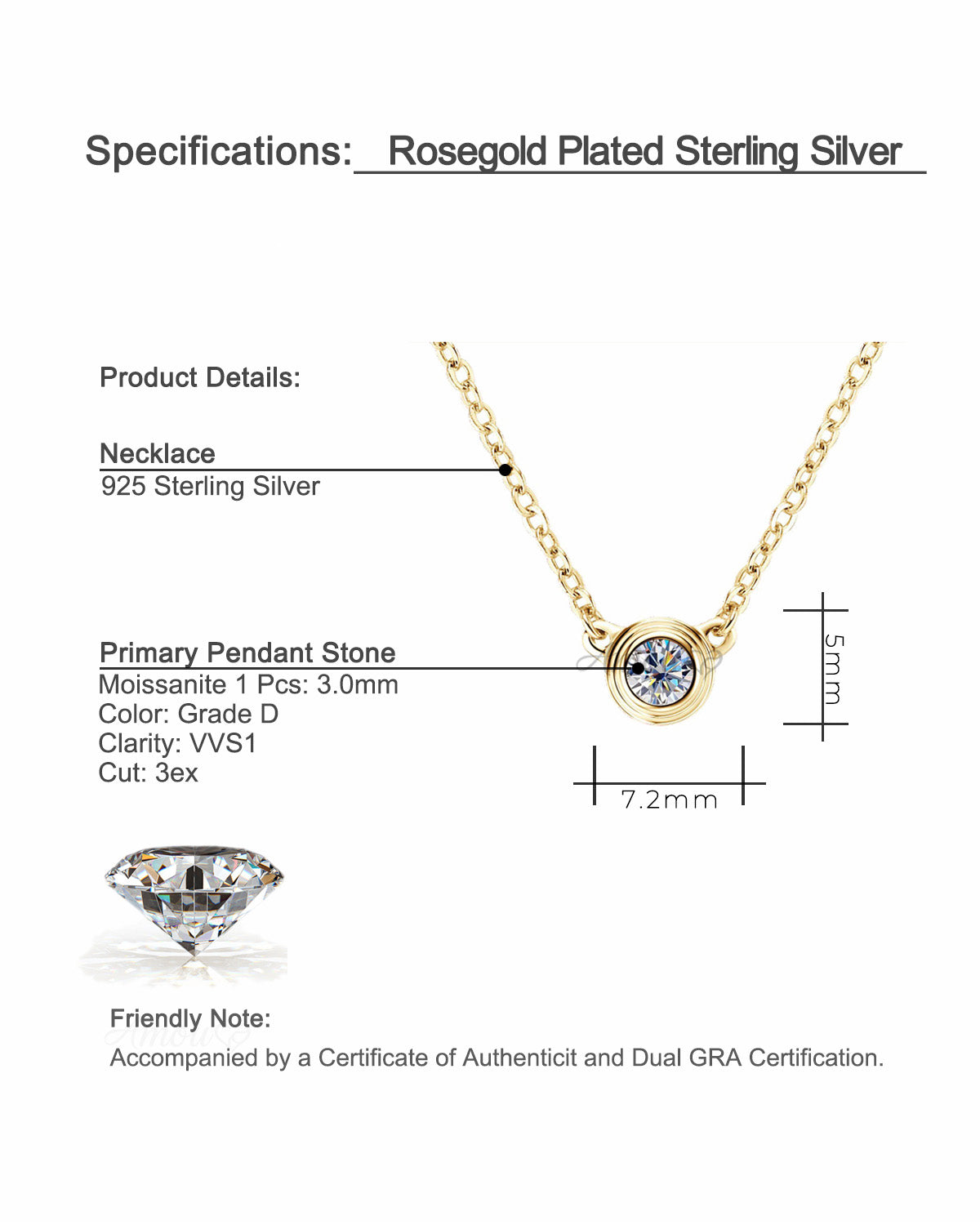 Timeless Round Solitaire Moissanite Necklace - S925 Sterling Silver Minimalist Daily Essential Fine Jewelry