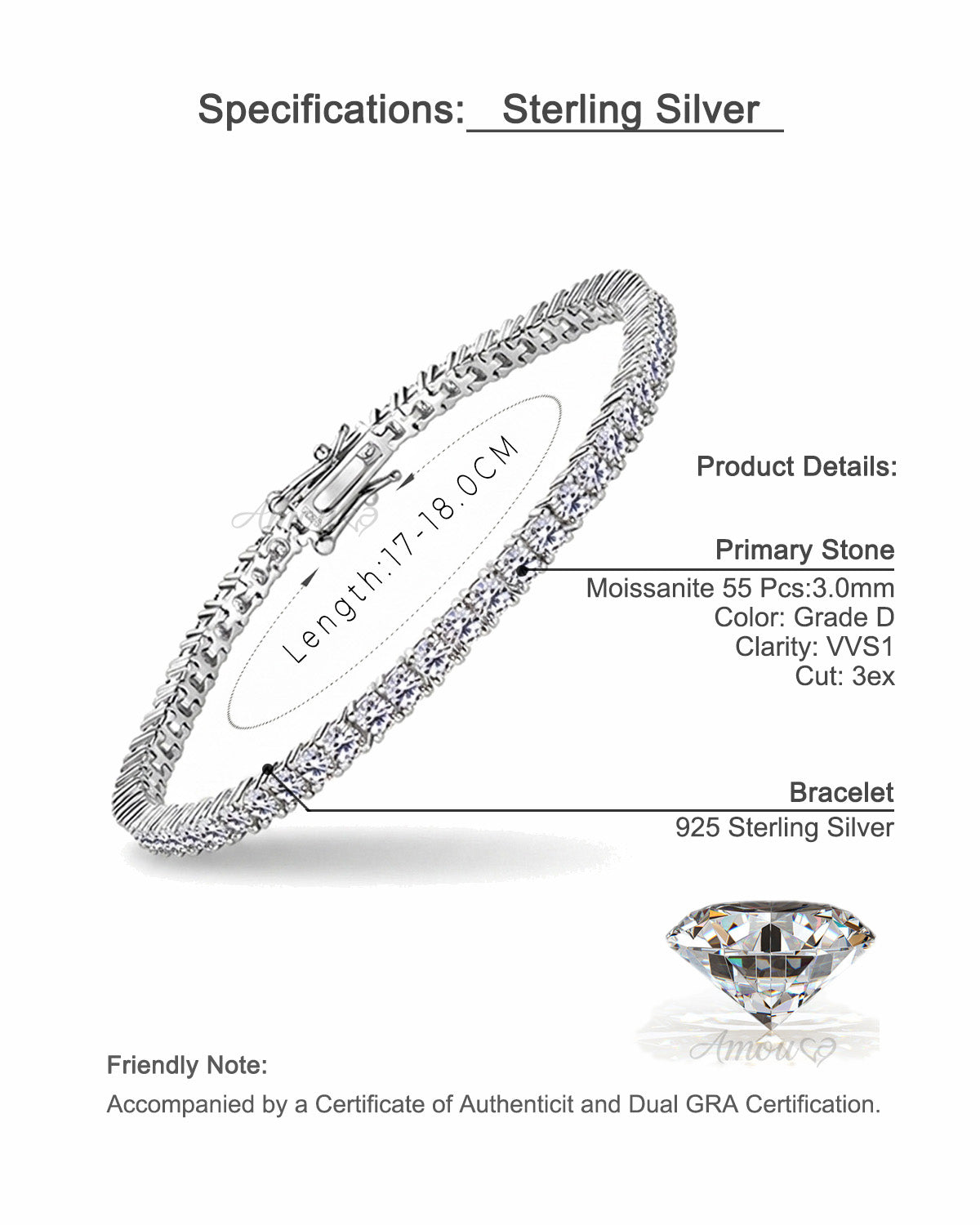 Minimalist Moissanite Station Tennis Chain Bracelet - S925 Sterling Silver Fine Jewelry