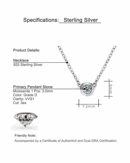 Timeless Round Solitaire Moissanite Necklace - S925 Sterling Silver Minimalist Daily Essential Fine Jewelry
