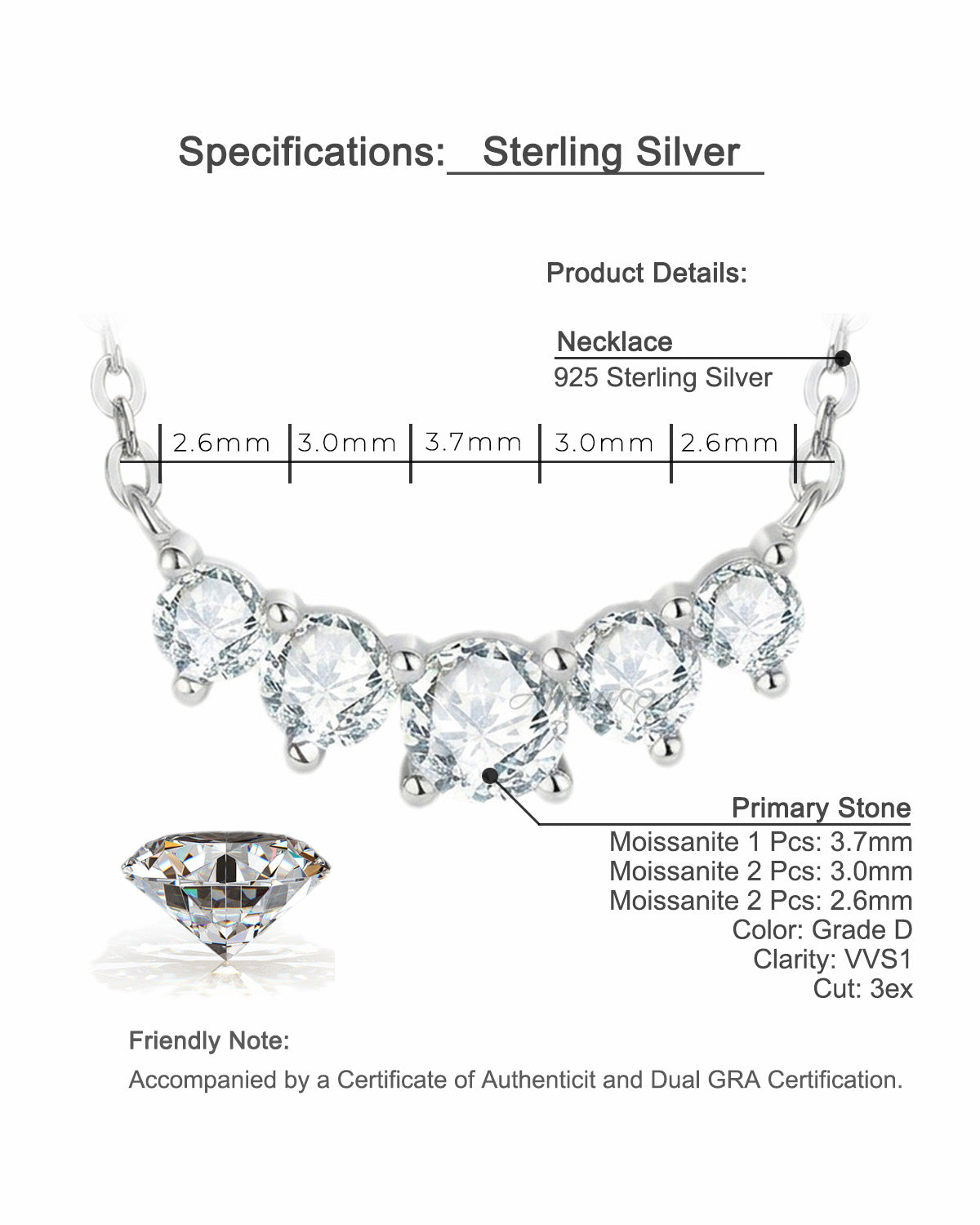 Artisan Smile Moissanite Necklace - S925 Sterling Silver Dainty Collarbone Chain Niche Design for Women