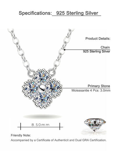 Four-Leaf Clover S925 Sterling Silver Moissanite Pendant Necklace