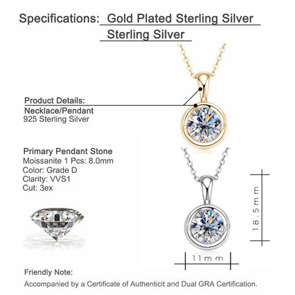 Minimalist Round Bezel Moissanite Solitaire Pendant Silver Necklace