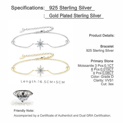 Elegant Eight-Pointed Star Moissanite Bracelet