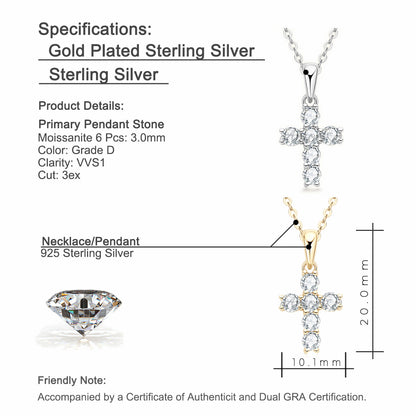 Moissanite Cross Pendant Silver Necklace D VVS1