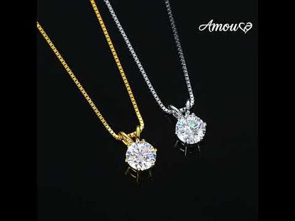 Classic Six-Prong Moissanite Solitaire Necklace - S925 Sterling Silver Brilliant Cut Pendant for Women