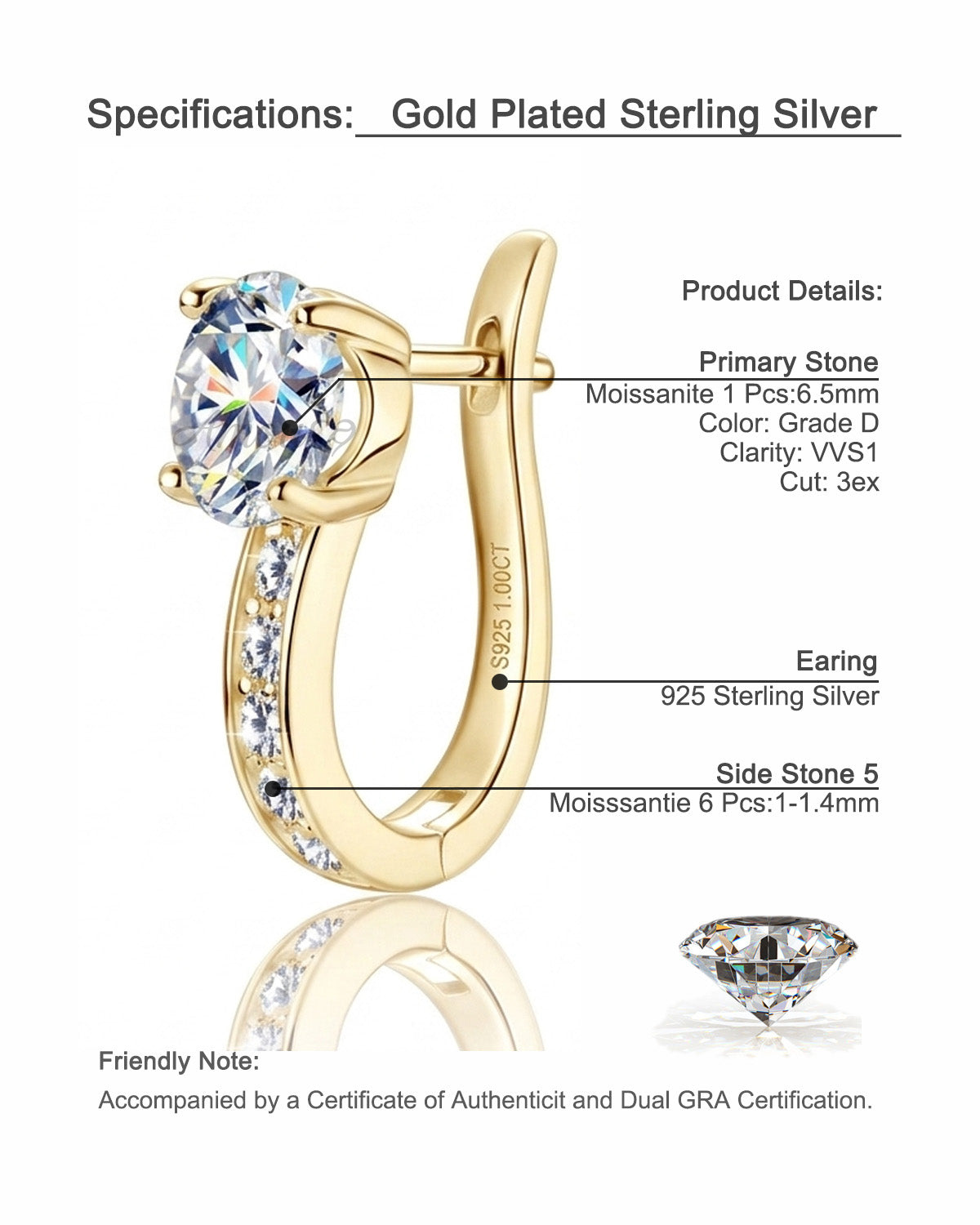 Chic Micro-Pave Moissanite Hoop Earrings - S925 Sterling Silver Niche Design Solitaire Ear Buckles for Women