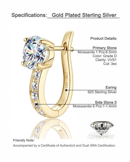Chic Micro-Pave Moissanite Hoop Earrings - S925 Sterling Silver Niche Design Solitaire Ear Buckles for Women