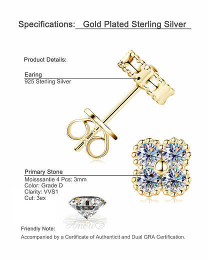 Minimalist Clover Moissanite Stud Earrings - Sparkling S925 Sterling Silver Niche Design