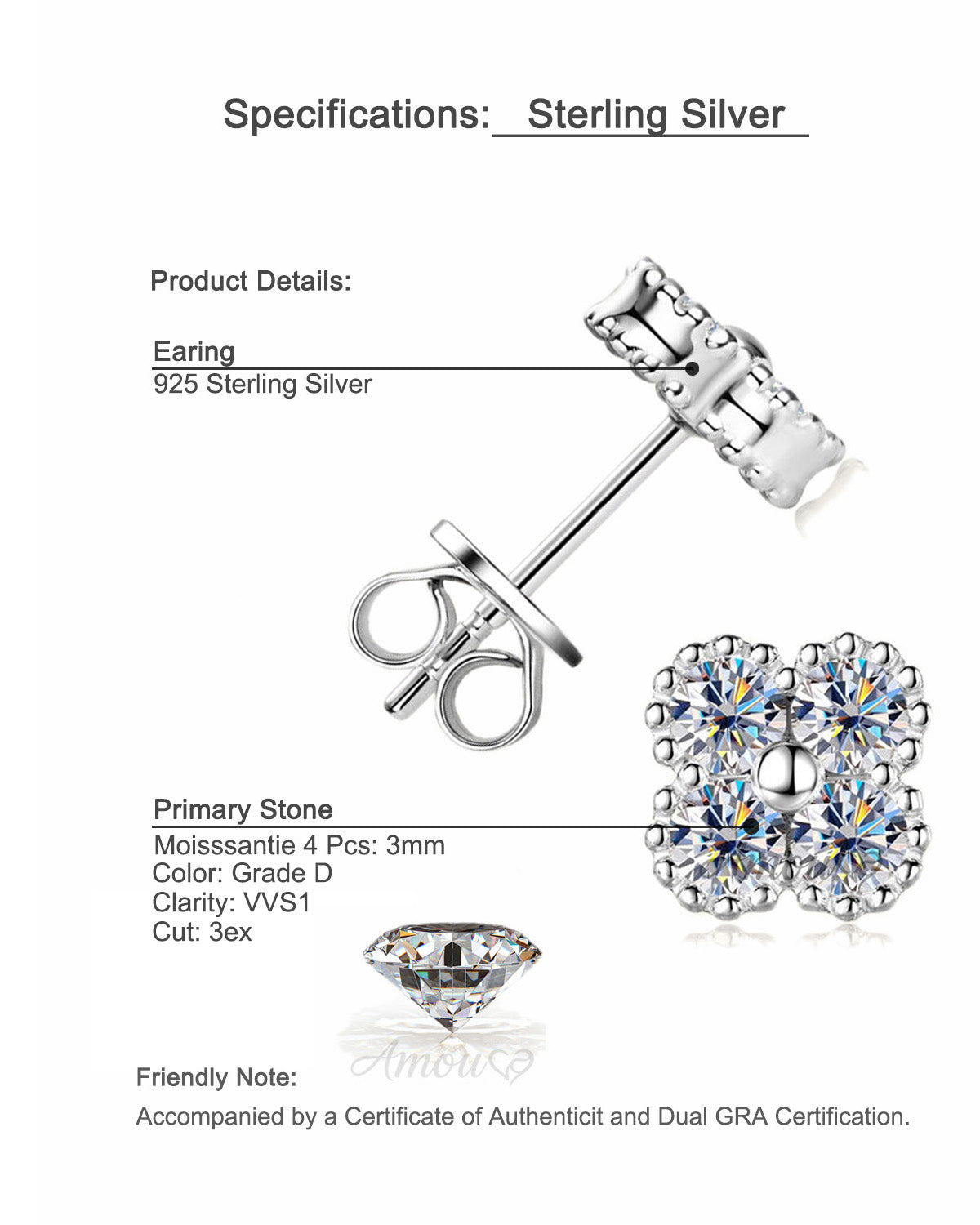 Minimalist Clover Moissanite Stud Earrings - Sparkling S925 Sterling Silver Niche Design