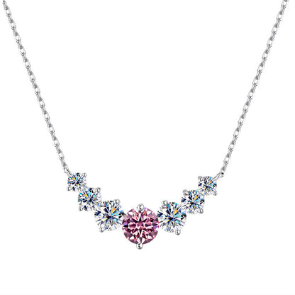 Graduated Moissanite Curved Smile Necklace Journey Bar Pendant