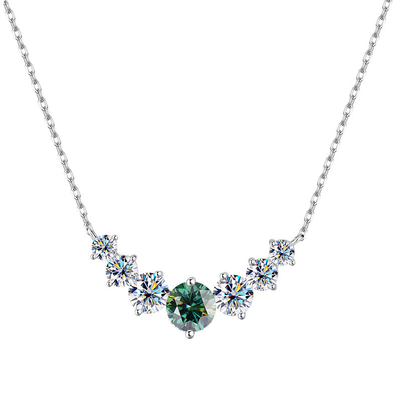 Graduated Moissanite Curved Smile Necklace Journey Bar Pendant