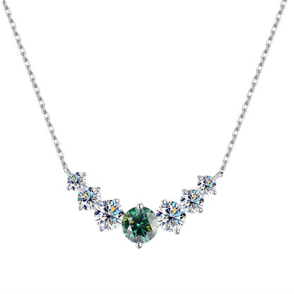 Graduated Moissanite Curved Smile Necklace Journey Bar Pendant