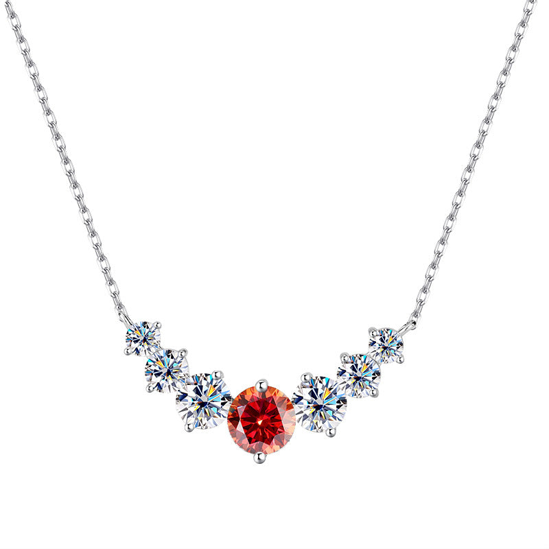 Graduated Moissanite Curved Smile Necklace Journey Bar Pendant