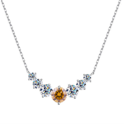 Graduated Moissanite Curved Smile Necklace Journey Bar Pendant
